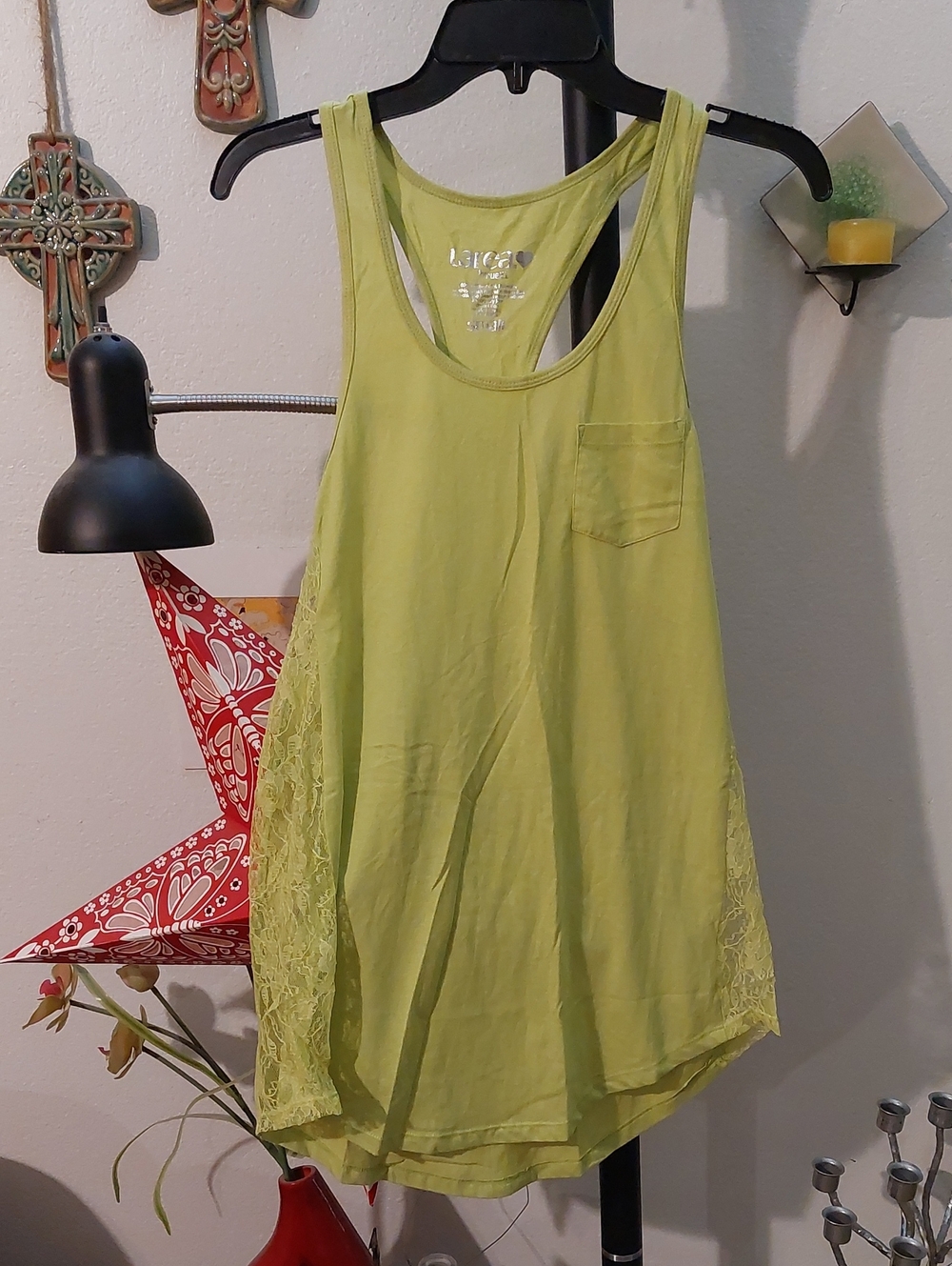 Lime Green Oversized Racerback Tank Top With Lace
